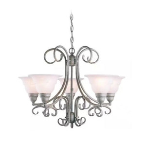 Volume Lighting V1795-8 - Antique Silver Chandelier - Alabaster Glass Shades