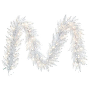Vickerman A104214LED - 9 ft Sparkle White Spruce Christmas Garland - Warm White LED
