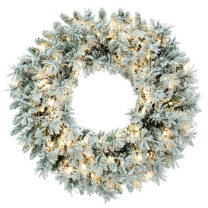 Vickerman A128237LED - 36" Flkd Snow Ridge Wreath with Warm White LED Lights