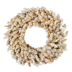 Vickerman A193525LED - 24" Frosted Gold Wreath with Warm White LED Lights