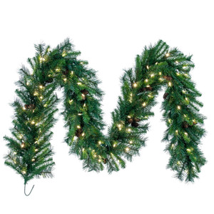 Vickerman A800917LED - 9 ft Green Pine Christmas Garland - Warm White LED