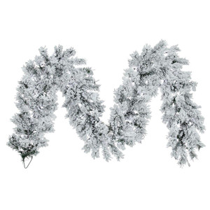 Vickerman A806312LED - 9 ft Flocked White on Green Pine Christmas Garland - Warm White LED