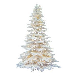 Vickerman A893676LED - 7.5 ft Flocked White Spruce Prelit Warm White LED Christmas Tree