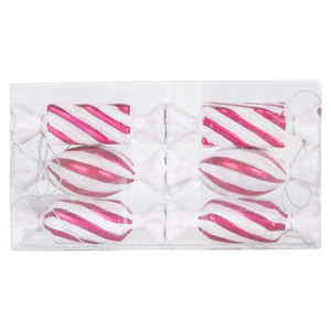 Vickerman M152409 - 4 inch Cerise & White Candy Christmas Ornament - 6 Pack