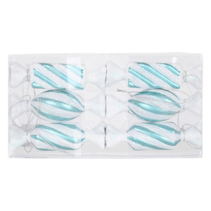 Vickerman M152412 - 4 inch Turquoise White Candy Christmas Ornament - 6 Pack