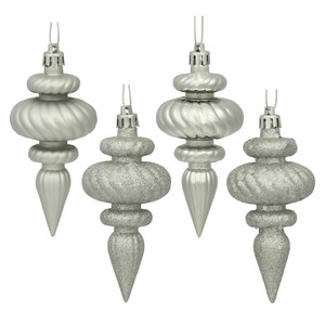 Vickerman N500007 - 4 inch Silver 4-Finish Finial Christmas Ornament - 8 Pack