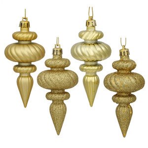 Vickerman N500008 - 4 inch Gold 4-Finish Finial Christmas Ornament - 8 Pack