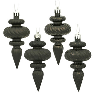 Vickerman N500017 - 4 inch Black 4-Finish Finial Christmas Ornament - 8 Pack