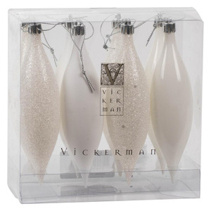 Vickerman N500111 - 5.5 inch White 4-Finish Teardrop Christmas Ornament - 8 Pack