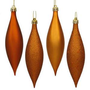 Vickerman N500118 - 5.5 inch Burnished Orange 4-Finish Teardrop Christmas Ornament - 8 Pack