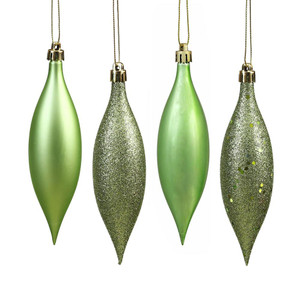 Vickerman N500154 - 5.5 inch Celadon 4-Finish Teardrop Christmas Ornament - 8 Pack