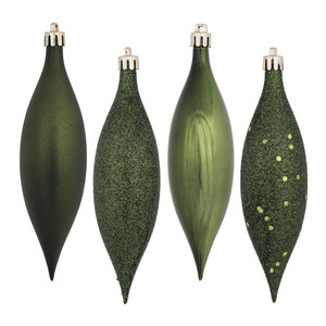 Vickerman N500164 - 5.5 inch Moss Green 4-Finish Teardrop Christmas Ornament - 8 Pack