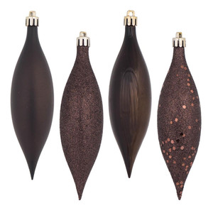 Vickerman N500175 - 5.5 inch Chocolate 4-Finish Teardrop Christmas Ornament - 8 Pack