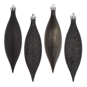 Vickerman N500184 - 5.5 inch Gunmetal 4-Finish Teardrop Christmas Ornament - 8 Pack