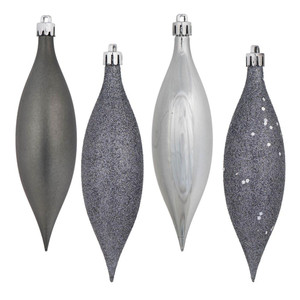 Vickerman N500187 - 5.5 inch Pewter 4-Finish Teardrop Christmas Ornament - 8 Pack