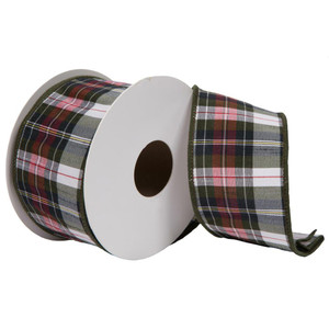 Vickerman QR220660 - Green Dupion Plaid Wired Decorative Ribbon - 2.5" x 10 Yards