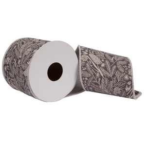 Vickerman QR223219 - Gray Jairo Jacquard Wired Decorative Ribbon - 4" x 5 Yards