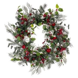 Vickerman FQ221724 - 24" Grn Holly/Pine Red Jngle Bell Wreath