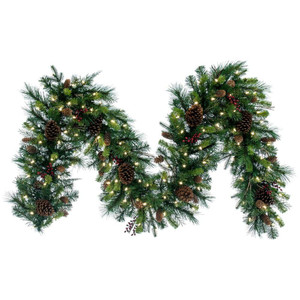 Vickerman G118715LED - 9 ft Green Cibola Mix Berry Christmas Garland - Warm White LED