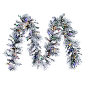 Vickerman G225716LED - 9 ft Green White Flocked Jackson Pine Christmas Garland - Warm White LED