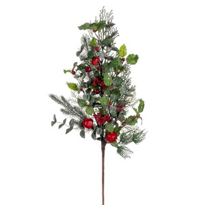 Vickerman FQ221729 - 29 in. Green Holly Pine Red Jingle Bell Artificial Spray