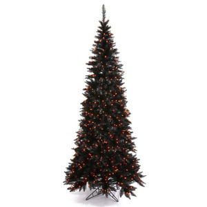 Vickerman K161966LED - 6.5 ft Black Slim Fir Prelit Orange LED Christmas Tree