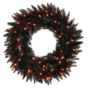 Vickerman K162131LED - 30" Black Fir Wreath with Orange LED Lights