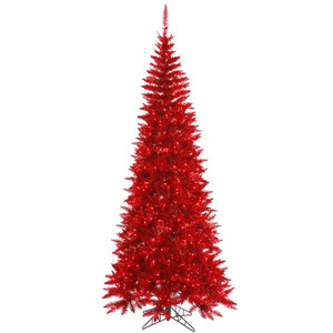 Vickerman K165056LED - 5.5 ft Red Tinsel Slim Fir Prelit Red LED Christmas Tree