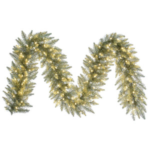 Vickerman K166415LED - 9 ft Champagne Tinsel Fir Christmas Garland - Warm White LED