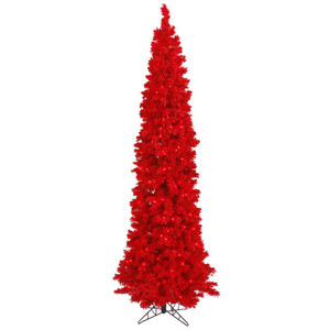 Vickerman K168076LED - 7.5 ft Flocked Red Fir Prelit Red LED Christmas Tree
