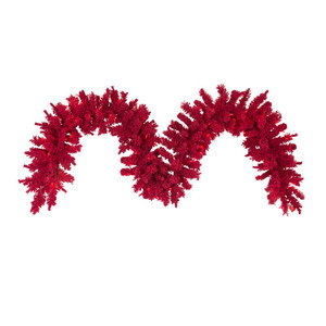 Vickerman K168115LED 9ft Flocked Red Garland with LED Lights