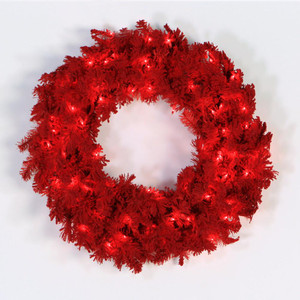 Vickerman K168137LED - 36" Flk Red Wreath with Red LED Lights