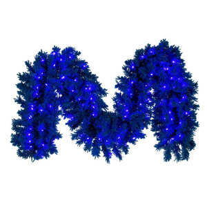  Vickerman K223315LED 9ft Flocked Turquoise Garland with LED Lights 