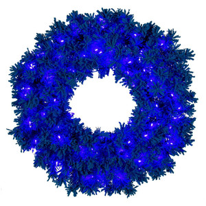 Vickerman K223325LED - 24" Flocked Turquoise Wreath with Turquoise LED Lights