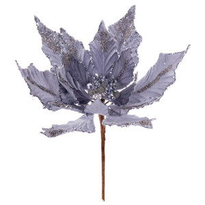 Vickerman L217407 12" Silver Double Velvet Poinsettia Pick 