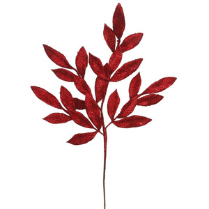 Vickerman L152903 - 22 in. Red Glitter Bay Leaf Artificial Spray - 12 Pack