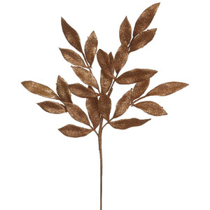 Vickerman L152928 - 22 in. Copper Glitter Bay Leaf Artificial Spray - 12 Pack
