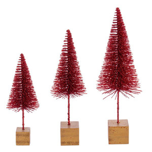 Vickerman LS221303 Red Bottle Brush Table Top Christmas Tree Set of 3