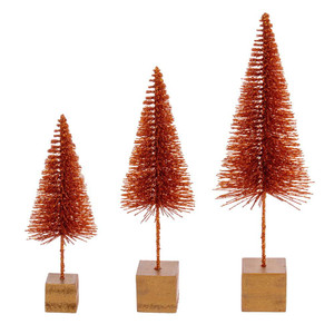 Vickerman LS221318 Orange Bottle Brush Table Top Christmas Tree Set of 3