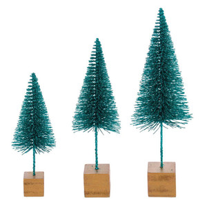 Vickerman LS221342 Teal Bottle Brush Table Top Christmas Tree Set of 3