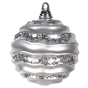 Vickerman M132007 - 6 inch Silver Candy Glitter Wave Ball Christmas Ornament