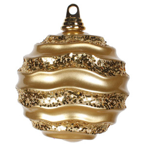 Vickerman M132008 - 6 inch Gold Candy Glitter Wave Ball Christmas Ornament