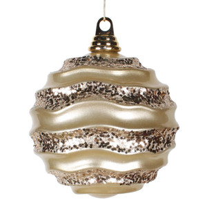 Vickerman M132038 - 6 inch Champagne Candy Glitter Wave Ball Christmas Ornament
