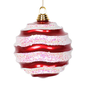 Vickerman M132073 6" Red-White Candy Glitter Wave Ball