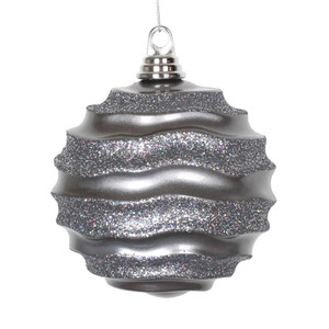 Vickerman M132087 - 6 inch Pewter Candy Glitter Wave Ball Christmas Ornament