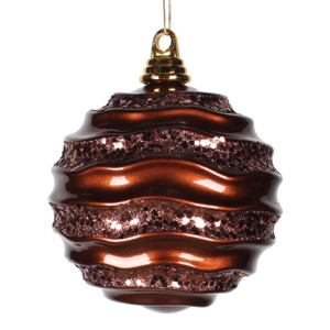 Vickerman M1320CH - 6 inch Chocolate Candy Glitter Wave Ball Christmas Ornament