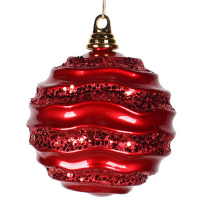 Vickerman M132103 8" Red Candy Glitter Wave Ball
