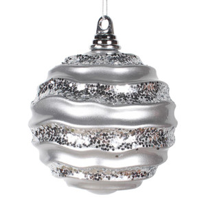 Vickerman M132107 - 8 inch Silver Candy Glitter Wave Ball Christmas Ornament