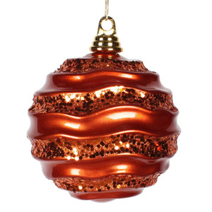  Vickerman M132118 8'' Burn Orange Candy Glitter Wave Ball 