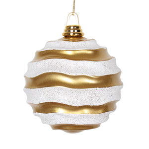 Vickerman M132175 - 8 inch Gold White Candy Glitter Wave Ball Christmas Ornament